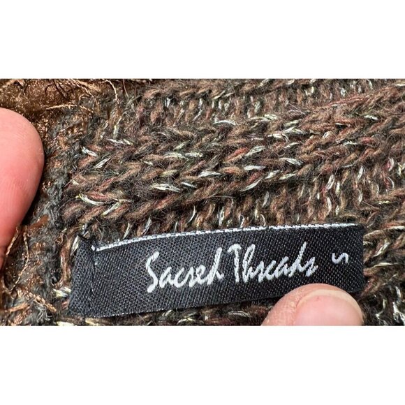 Y2K Sacred Threads Women's S Knit Coatigan Duster Sweater Cardigan  Faux Fur - Picture 7 of 8